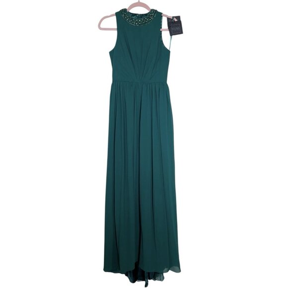 Ieena Mac Duggal Dress Gown Womens Size 8 Green Jewel Encrusted Neckline 56045 - Picture 1 of 11